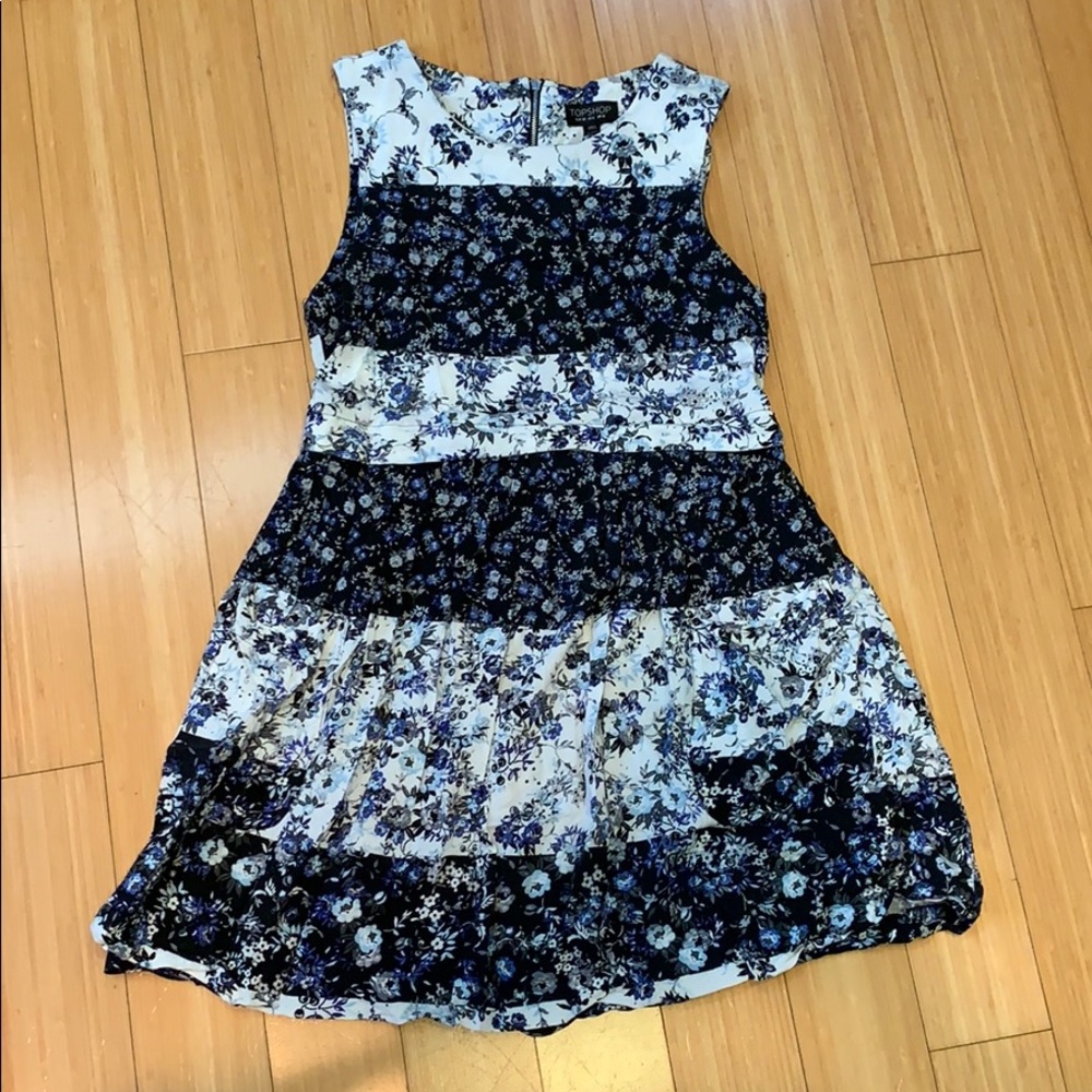 White dress with horizontal stripes/floral print